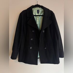 Gap Black Wool Peacoat XL Vintage Y2K Double Breasted Winter Coat